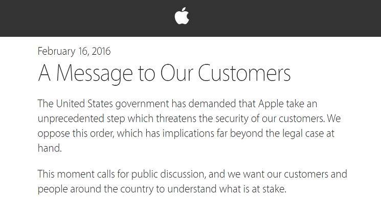 List otwarty Apple, w odpowiedzi na nakaz sądowy, aby złamać zabezpieczenia iPhone'a