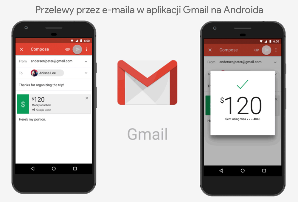 Przelewy przez e-maila w aplikacji Gmail na Androida