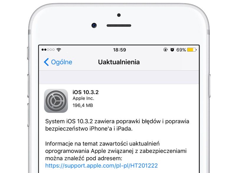 Uaktualnienie mobilnego systemu iOS 10.3.2