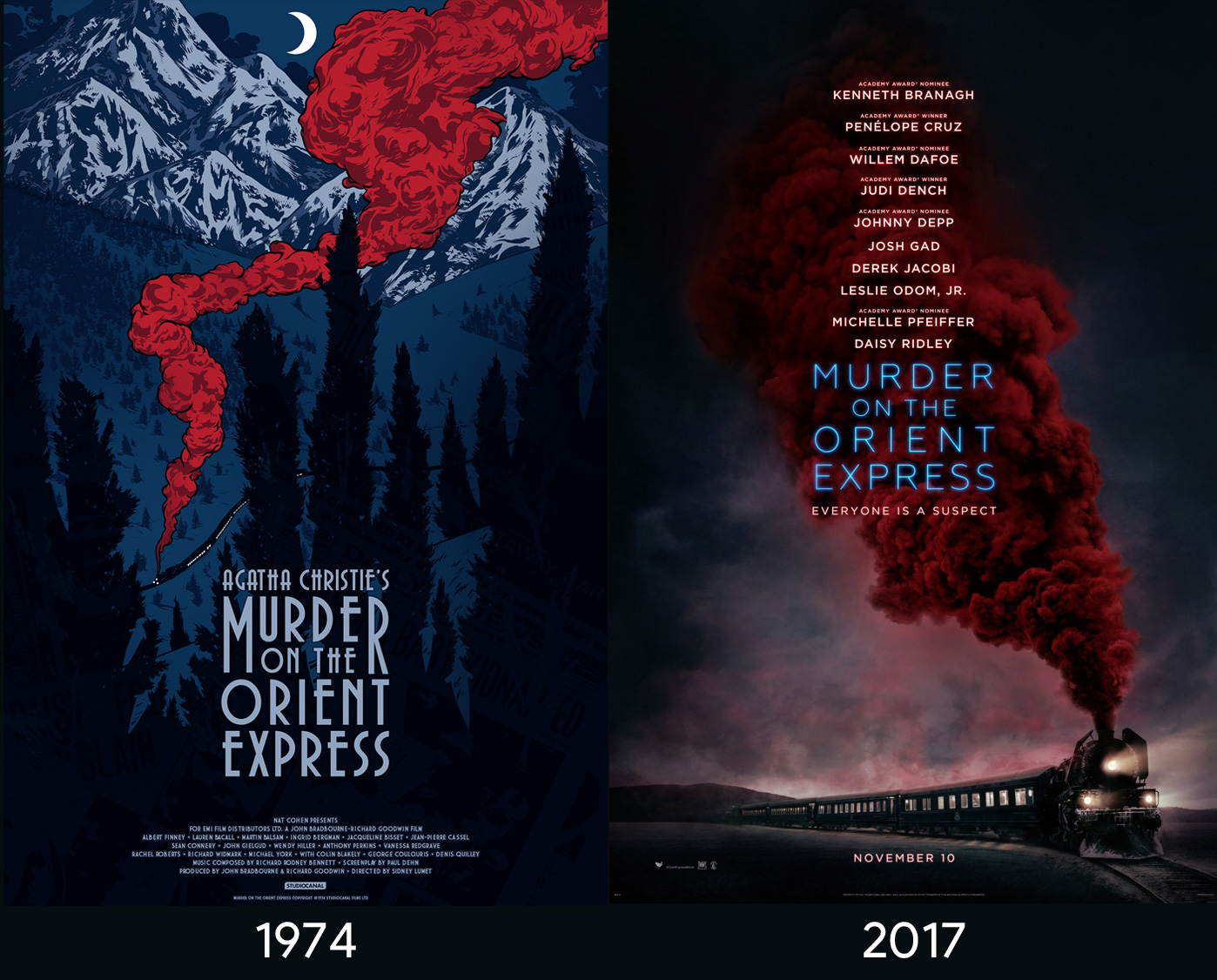 Plakaty do filmu „Morderstwo w Orient Expressie” z 1974 i 2017 roku