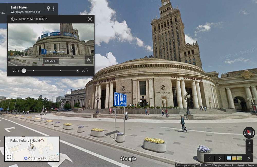 Widok na PKiN w Warszawie w Street View Mapach Google'a