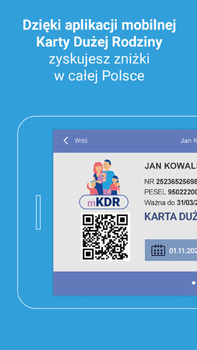 Screen aplikacji mKDR (mobilna Karta Dużej Rodziny)