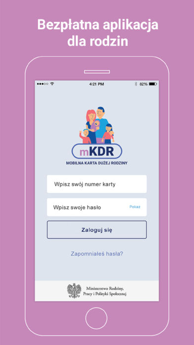 Screen aplikacji mKDR (mobilna Karta Dużej Rodziny)