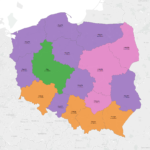 Mapa Polski - prędkość pobierania danych - internet mobilny LTE wg województw