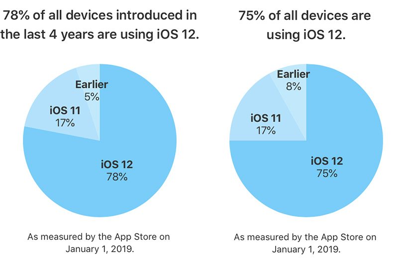 Udział wersji systemu iOS w styczniu 2019 r.