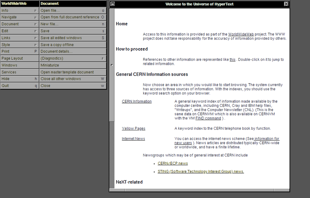 WorldWideWeb HyperText - history browser 1990 (CERN)