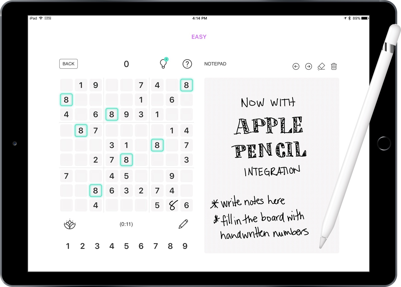 Sudoku Master Edition na iPada z Apple Pencil