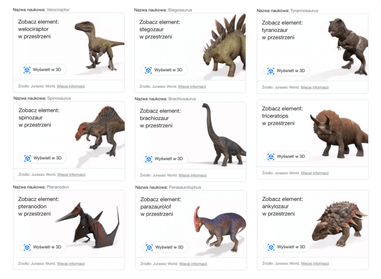 Dinozaury naturalnej wielkości w rozszerzonej rzeczywistości (AR) - wyszukiwarka Google