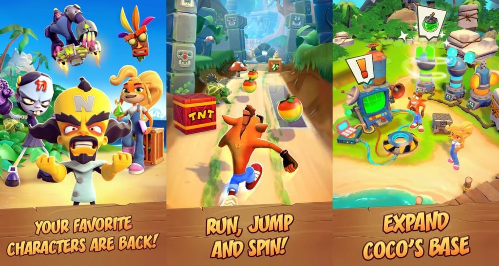 Zrzuty ekranu z gry mobilnej „Crash Bandicoot: On the Run!”