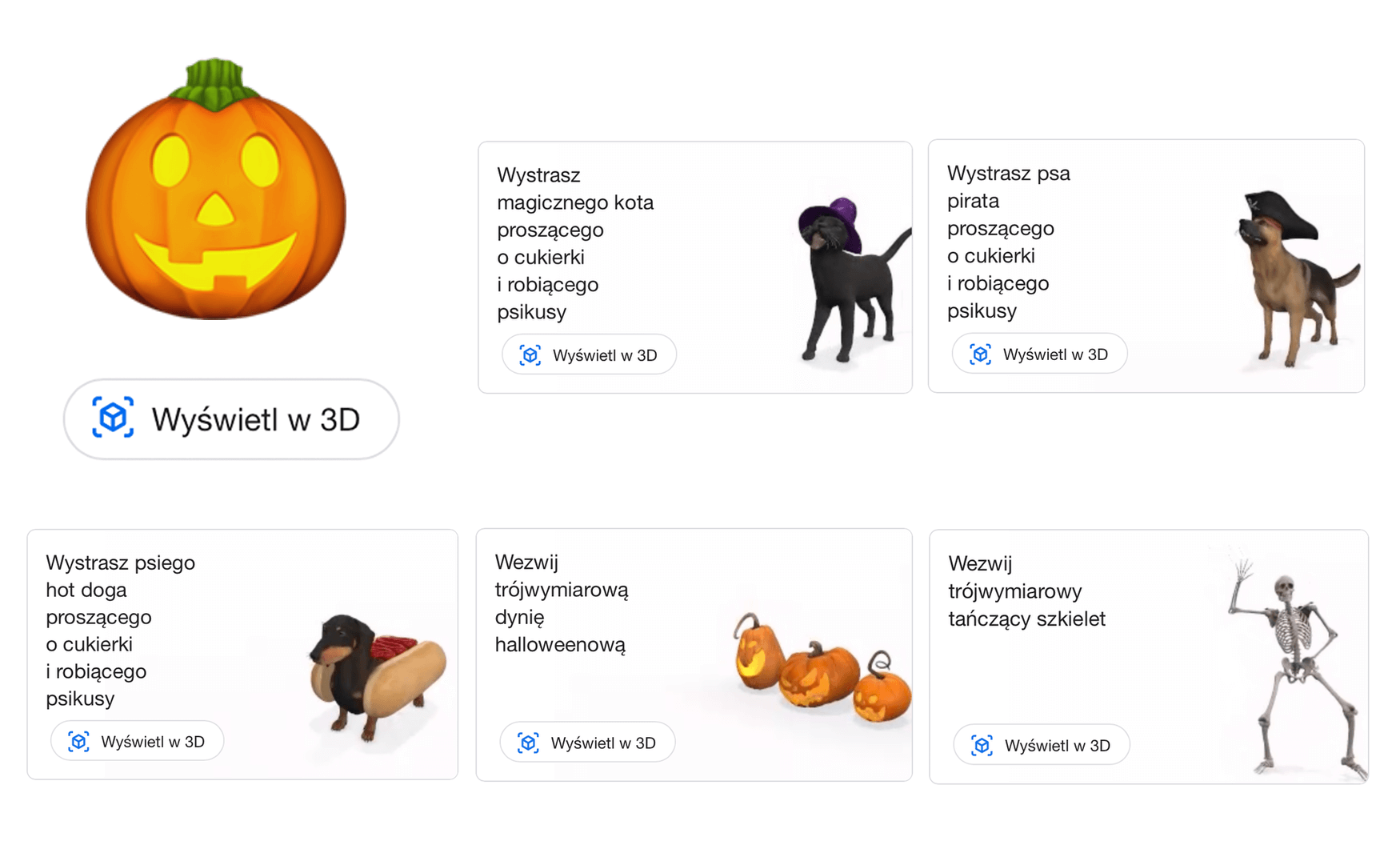 Obiekty 3D AR w wyszukiwarce Google z okazji Halloween