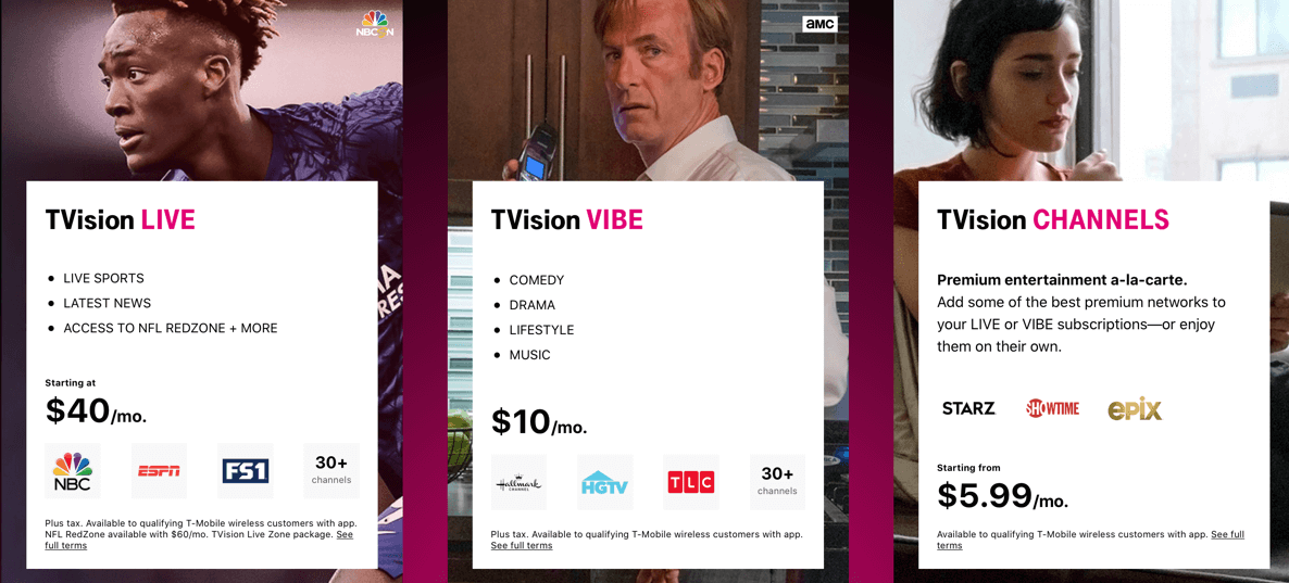 Pakiety TVision od T-Mobile (USA, 10/2020)