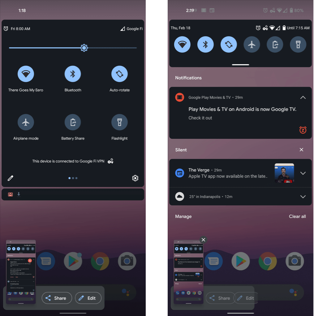 Interfejs zrzutów ekranu (Android 12)