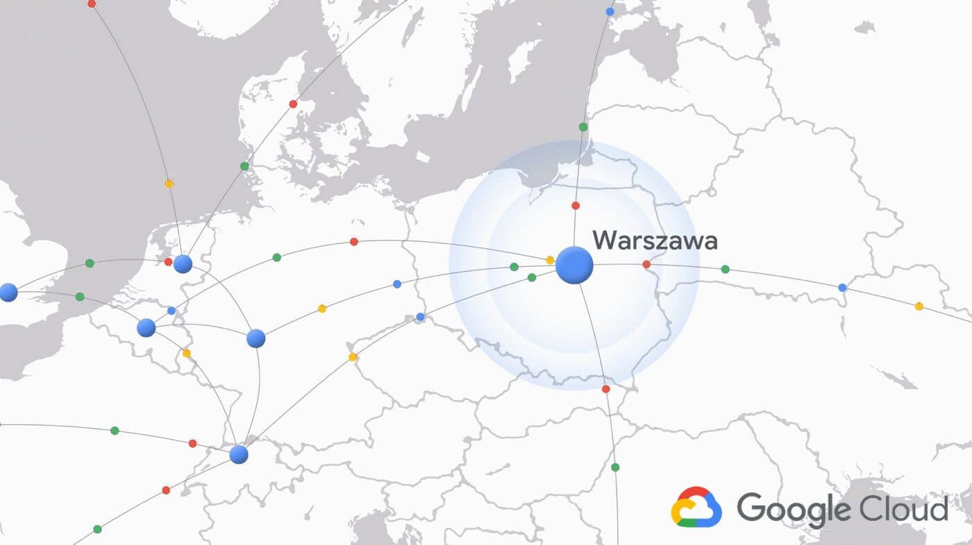 Region Google Cloud Warszawa - Polska (mapa)