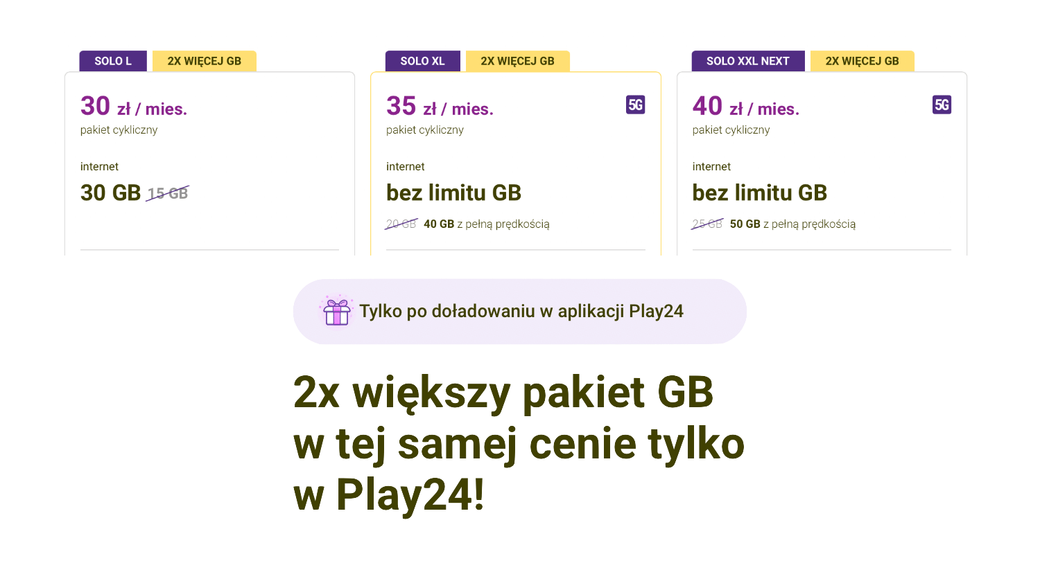 2x większy pakiet GB w tej samej cenie tylko w Play24