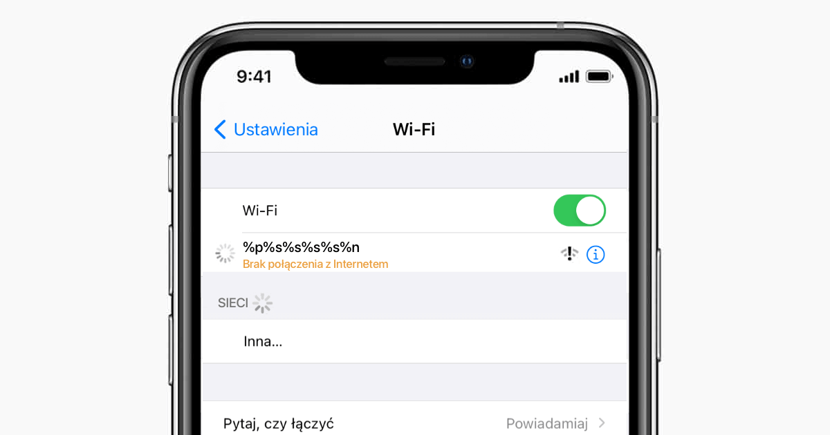 Błąd związany z nazwą Wi-Fi na iPhonie