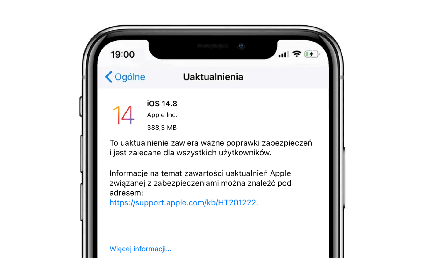 Uaktualnienie systemu iOS 14.8 (OTA) iPhone