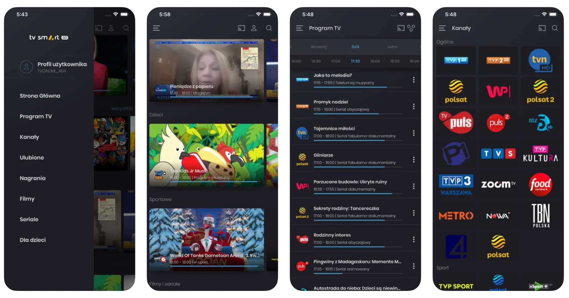 TV Smart GO - zrzuty z aplikacji mobilnej (Vectra)