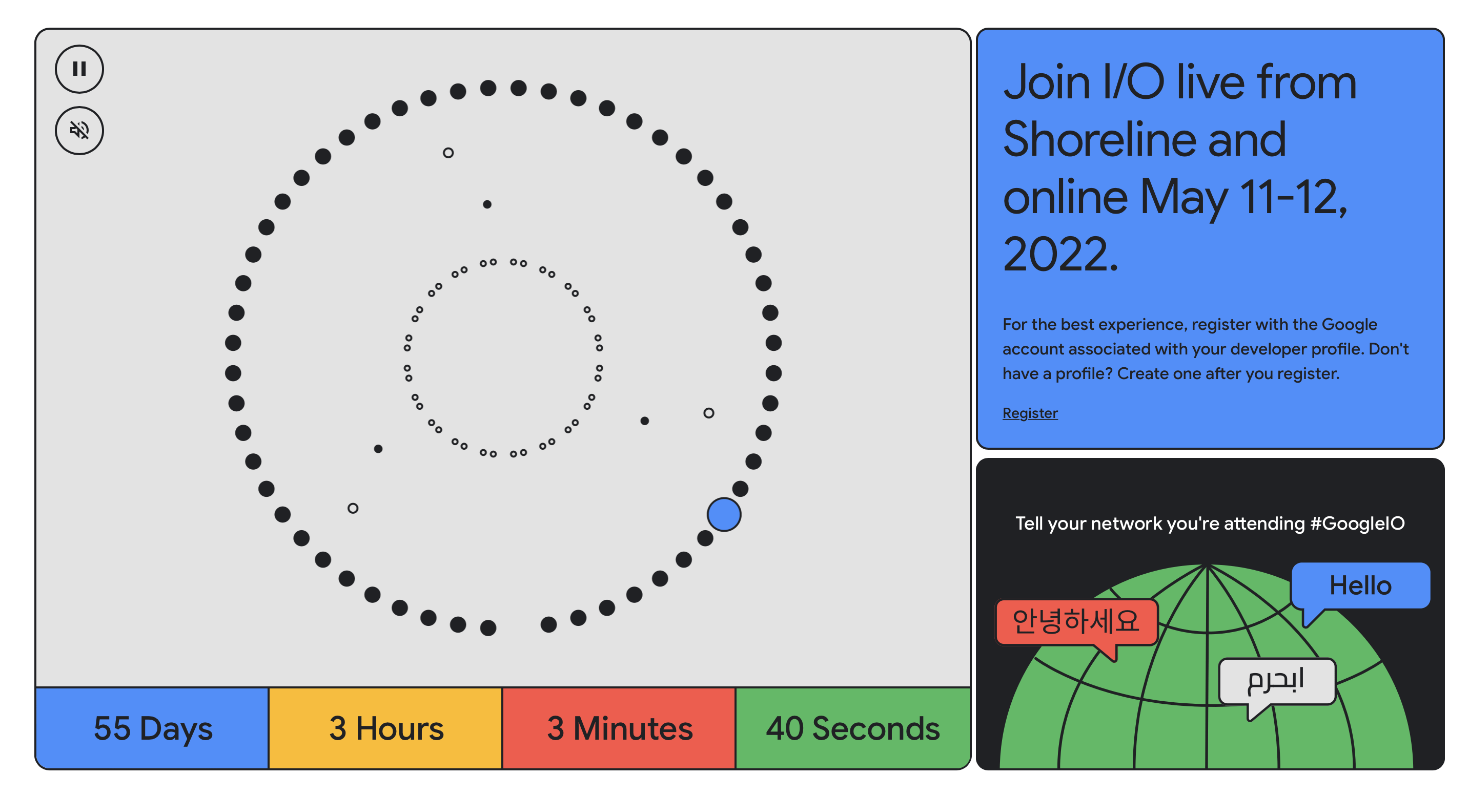 Zrzut ekranu ze strony wydarzenia Google I/O 2022
