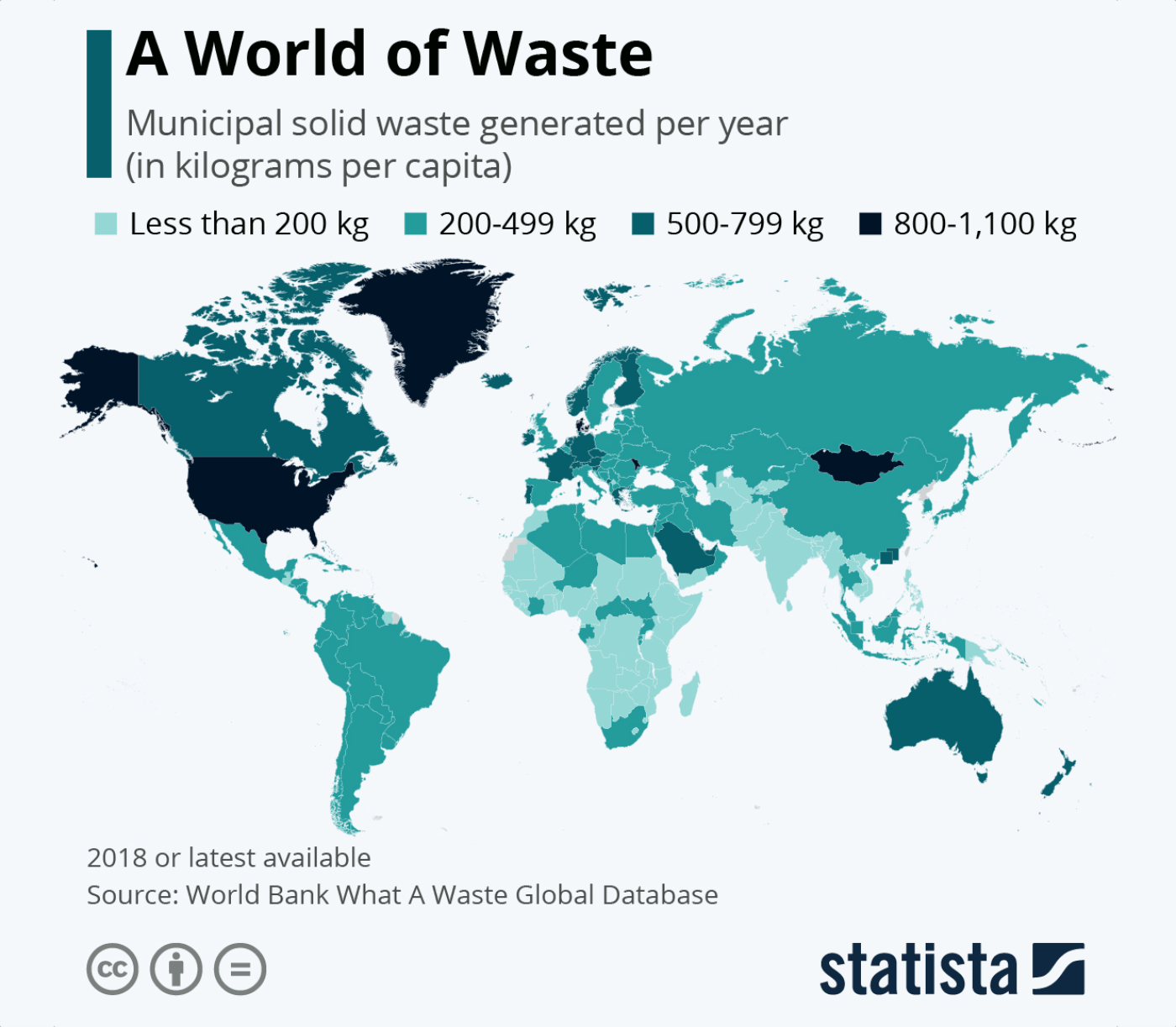 Mapa: generowanie odpadów na świecie (2022)